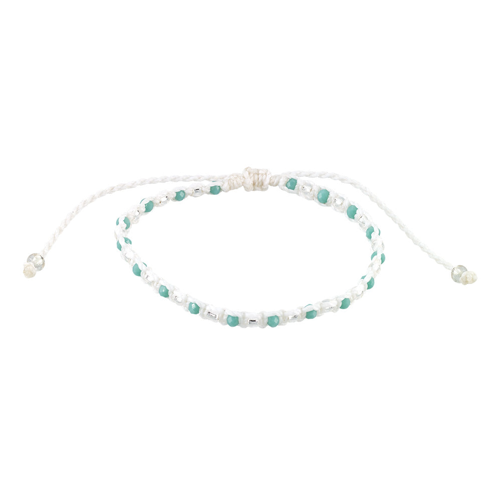 White Wax Cord &amp; Faceted Bead Anklet