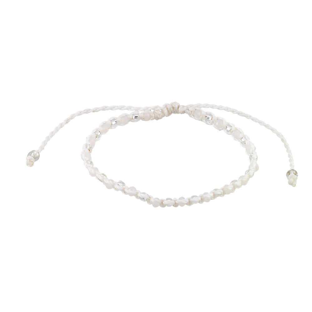 White Wax Cord & Faceted Bead Anklet