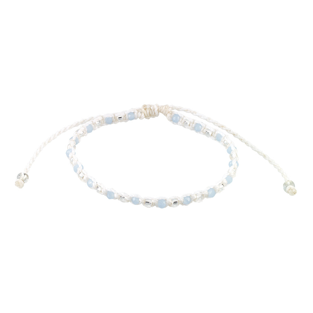 White Wax Cord &amp; Faceted Bead Anklet