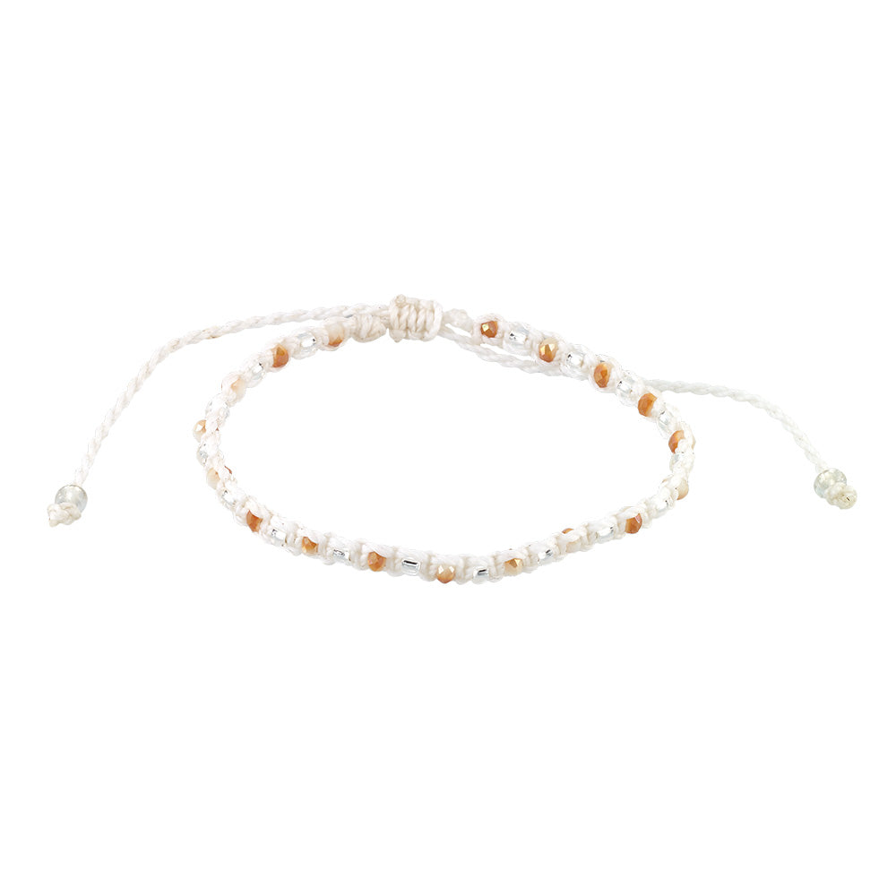White Wax Cord &amp; Faceted Bead Bracelet