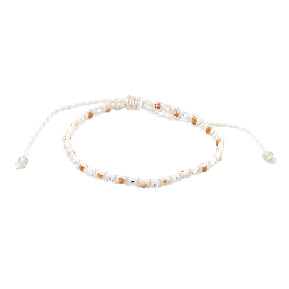 White Wax Cord & Faceted Bead Bracelet