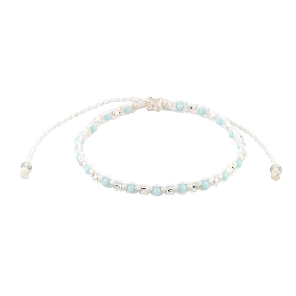 White Wax Cord &amp; Faceted Bead Anklet
