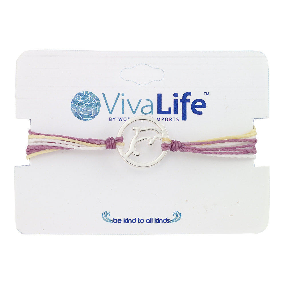 Wax Cord Dophin Circle Charm Bracelet