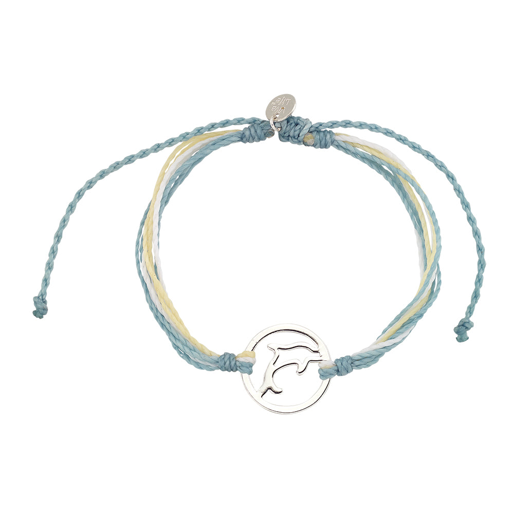 Wax Cord Dophin Circle Charm Bracelet