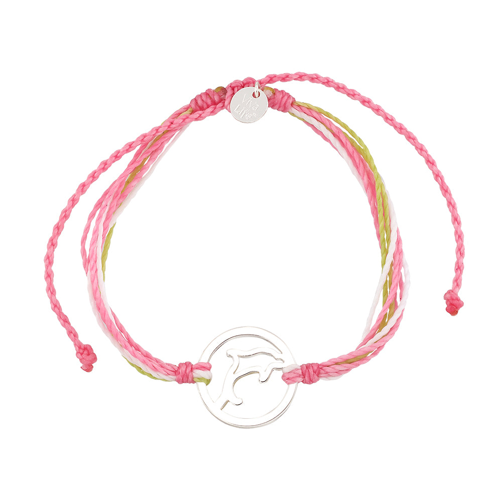 Wax Cord Dophin Circle Charm Bracelet