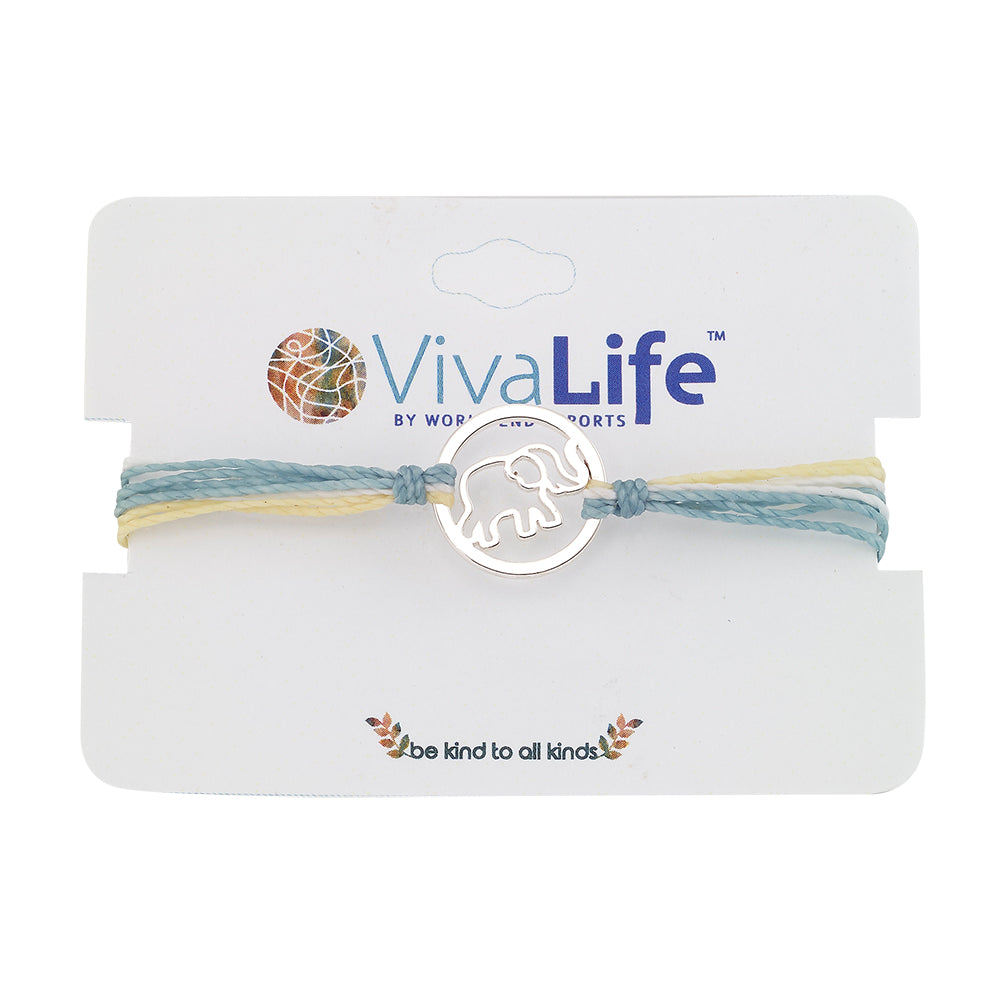 Wax Cord Elephant Circle Charm Bracelet