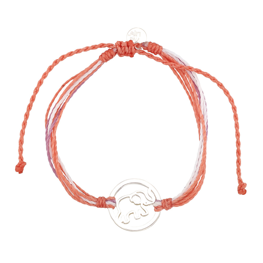 Wax Cord Elephant Circle Charm Bracelet