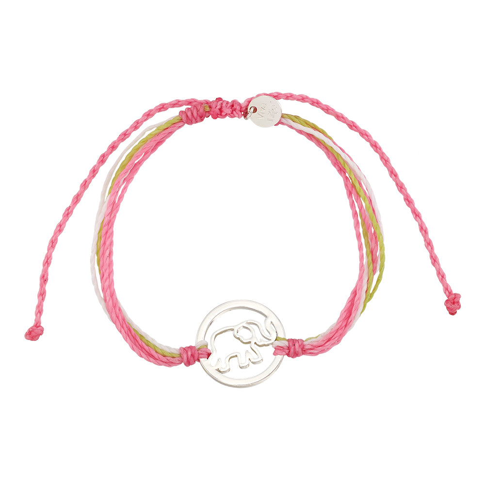 Wax Cord Elephant Circle Charm Bracelet