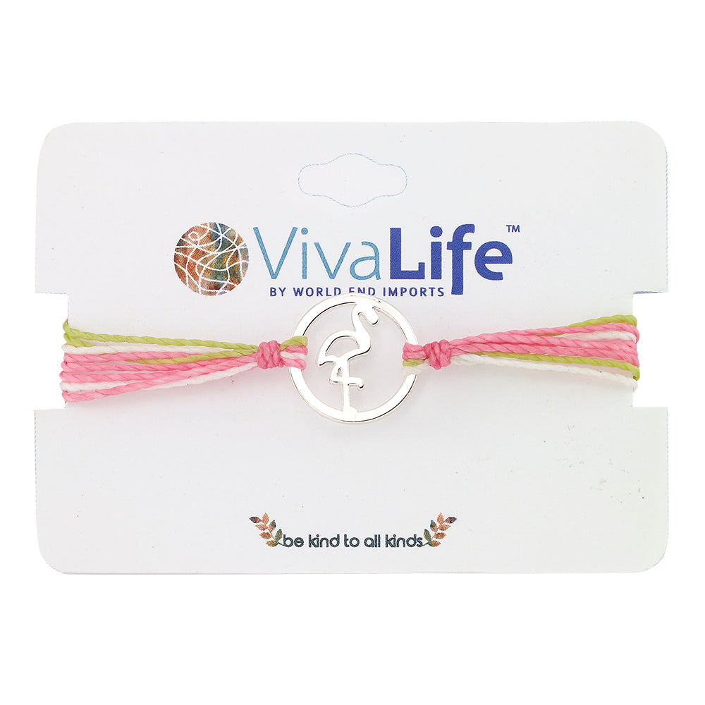 Wax Cord Flamingo Circle Charm Bracelet