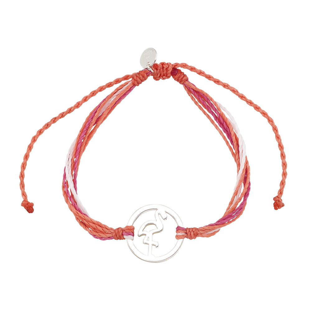 Wax Cord Flamingo Circle Charm Bracelet