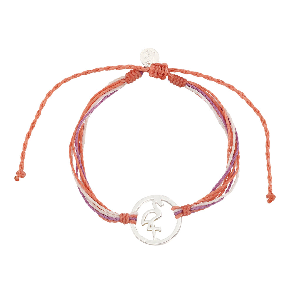 Wax Cord Flamingo Circle Charm Bracelet