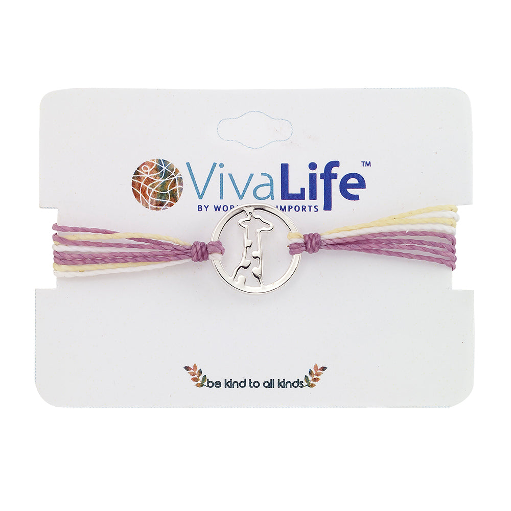 Wax Cord Giraffe Circle Charm Bracelet