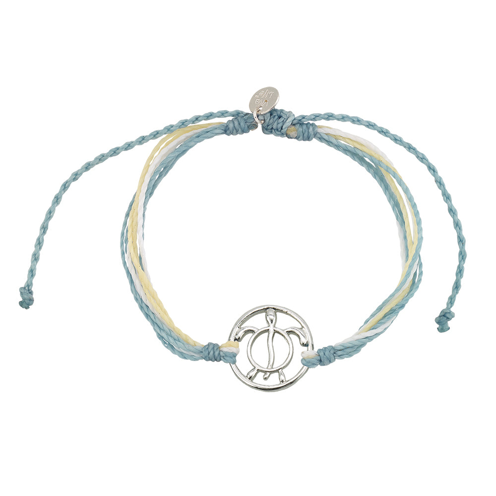 "Give Back" Wax Cord Turtle Circle Charm Bracelet