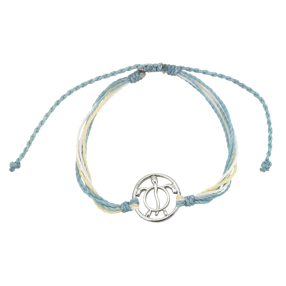 "Give Back" Wax Cord Turtle Circle Charm Bracelet