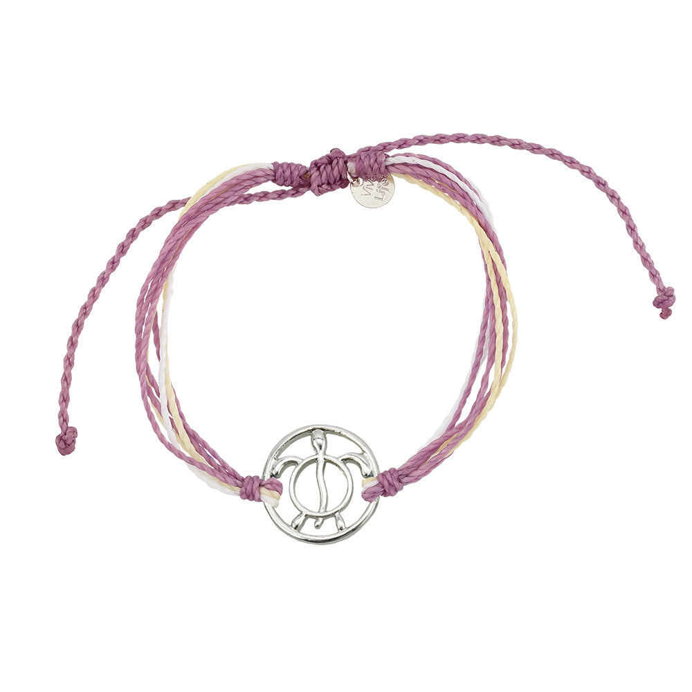 "Give Back" Wax Cord Turtle Circle Charm Bracelet