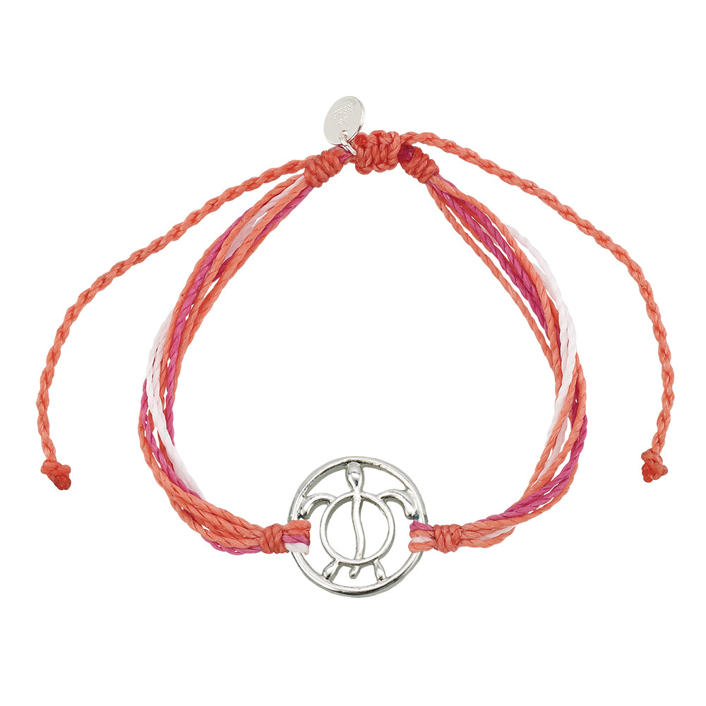 "Give Back" Wax Cord Turtle Circle Charm Bracelet
