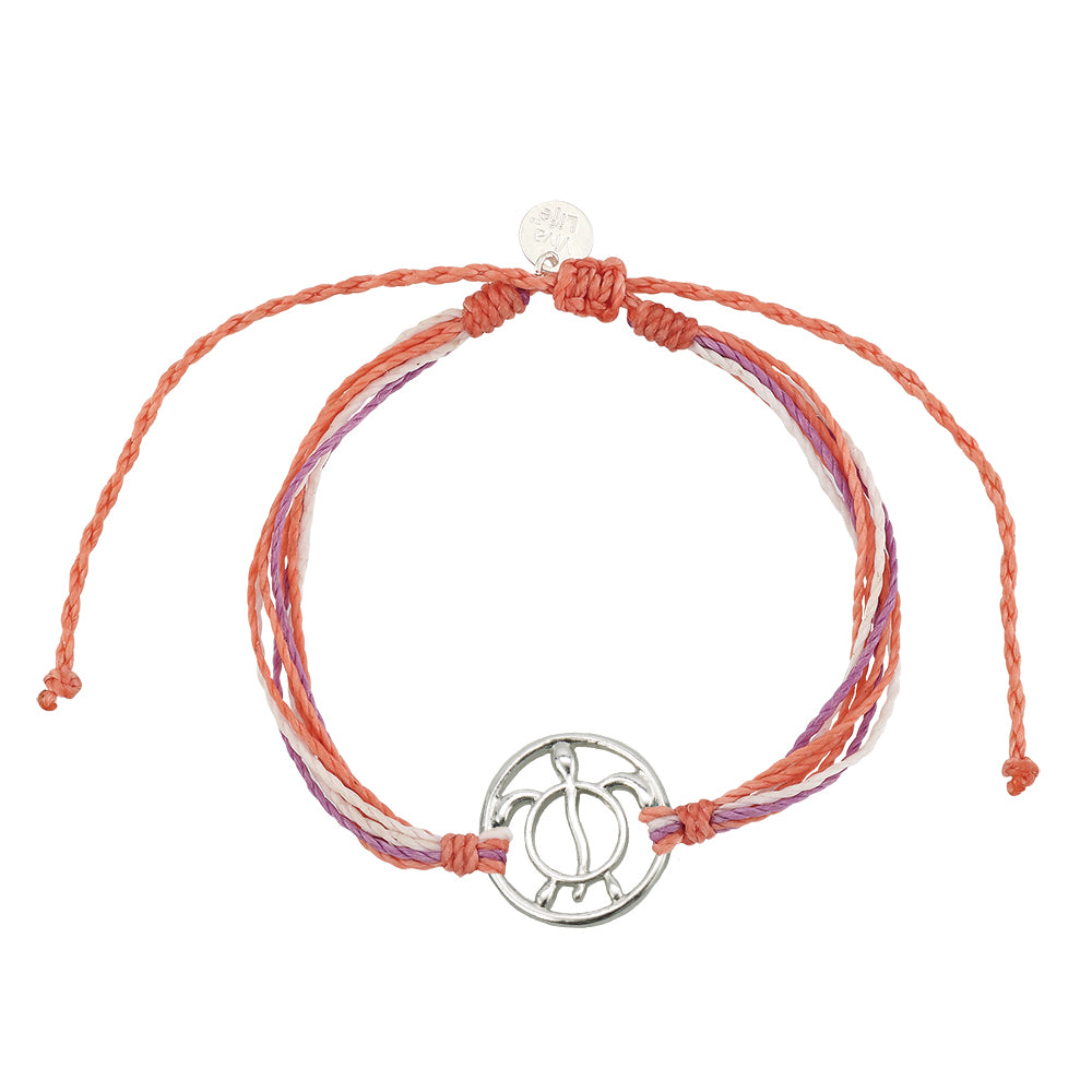 "Give Back" Wax Cord Turtle Circle Charm Bracelet