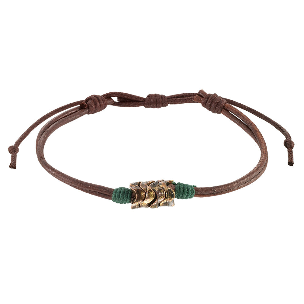 Brown and Black Leather Metal Bead Wave Bracelet