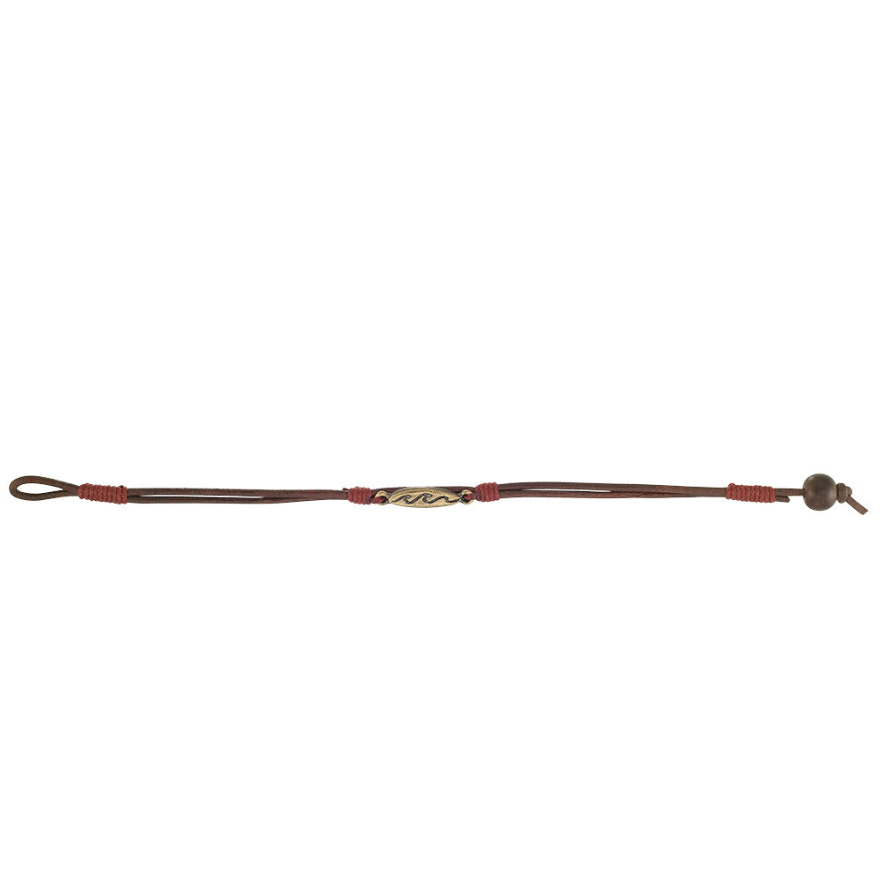 Black and Brown Leather Wave Surfboard Bracelet