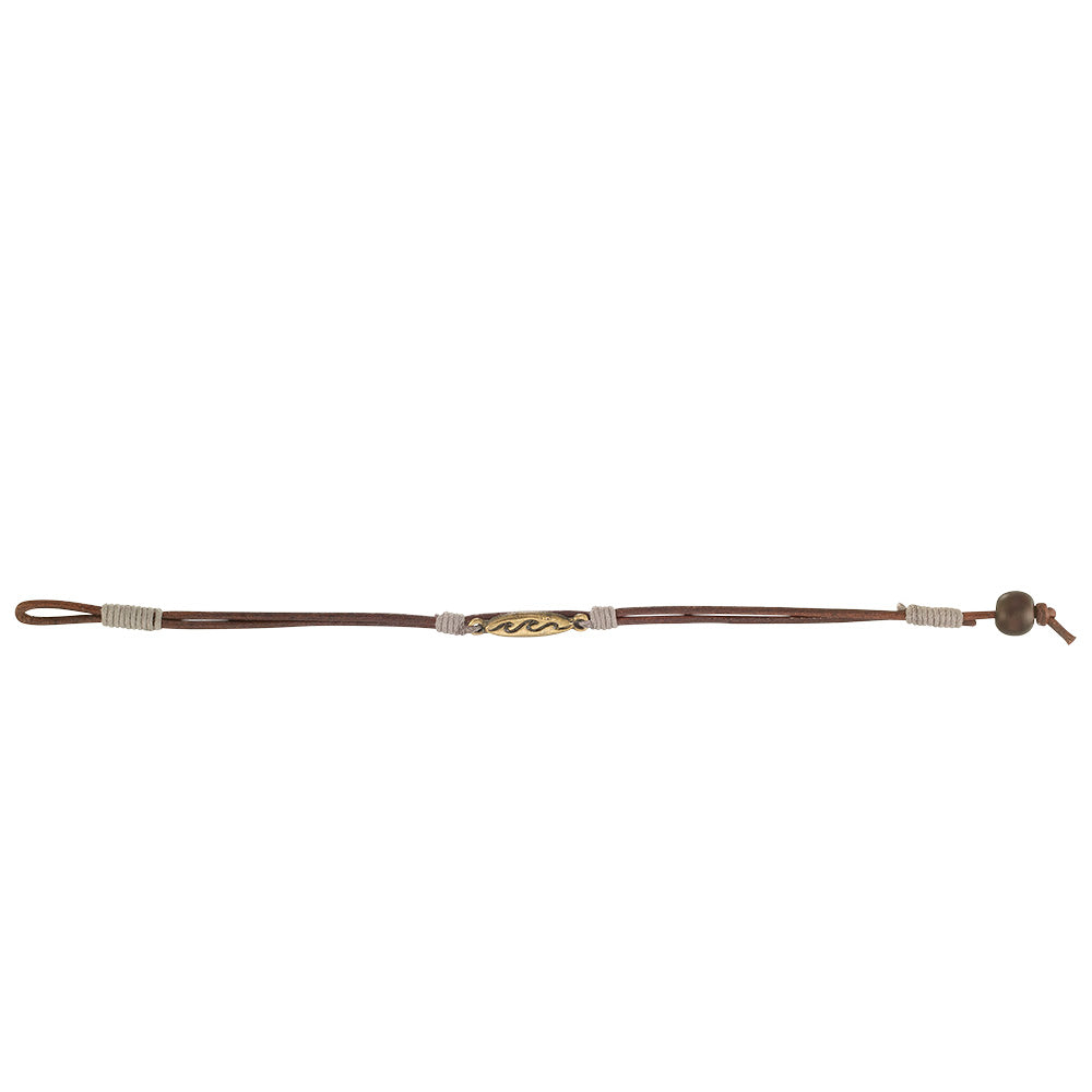 Black and Brown Leather Wave Surfboard Bracelet