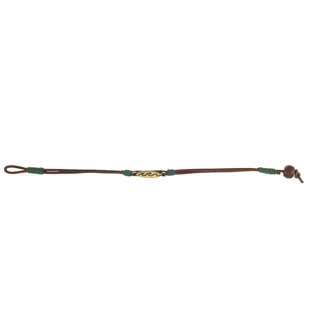 Black and Brown Leather Wave Surfboard Bracelet