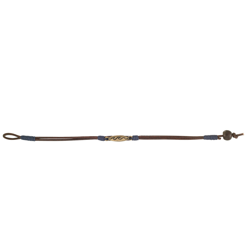 Black and Brown Leather Wave Surfboard Bracelet