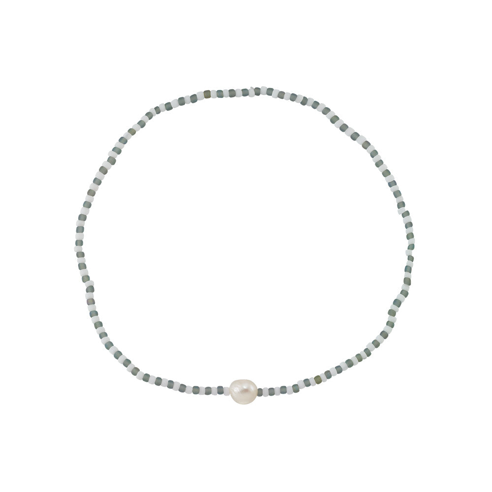 Frosted Stripe Seed Bead &amp; Fresh Water Pearl Bracelet