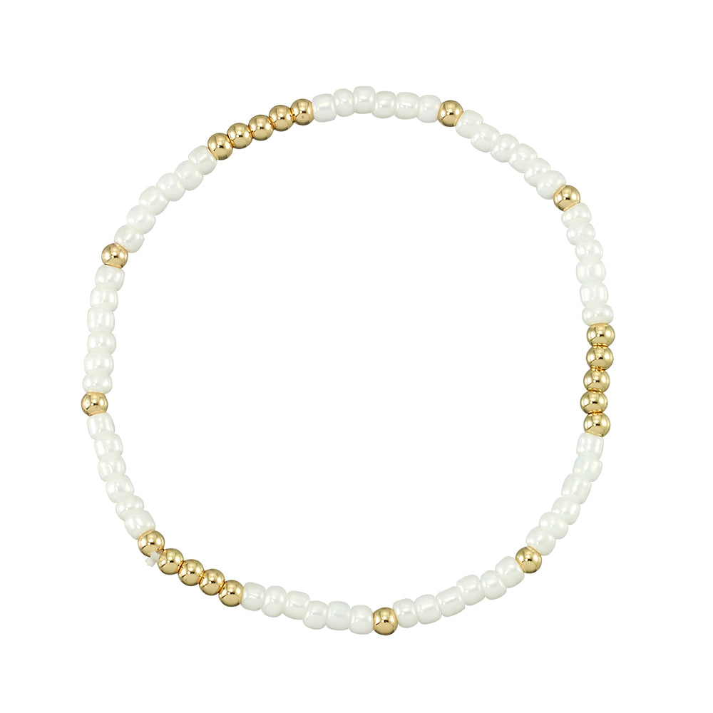 White Pearlized Seedbead Metal Bracelet