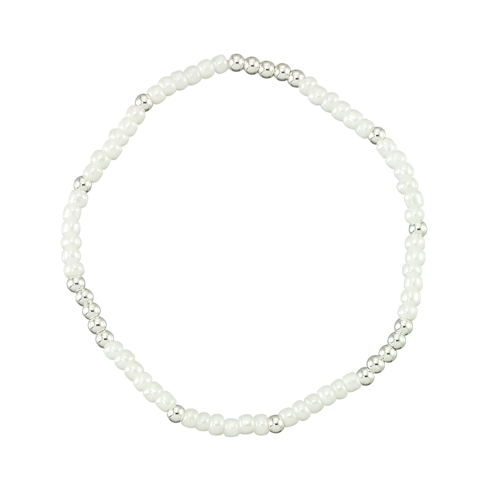 White Pearlized Seedbead Metal Bracelet