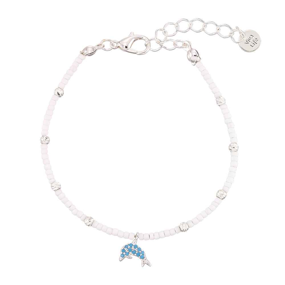 Pave Crytsal Dolphin Seedbead Bracelet