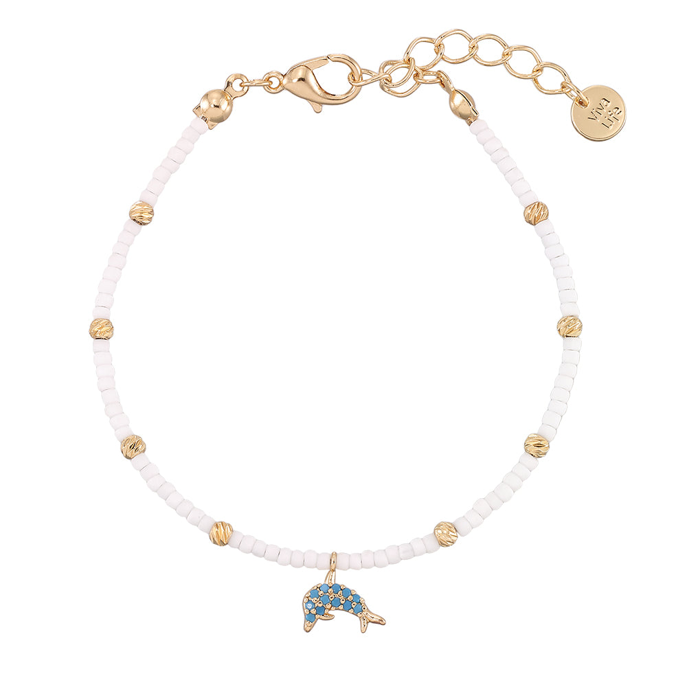 Pave Crytsal Dolphin Seedbead Bracelet