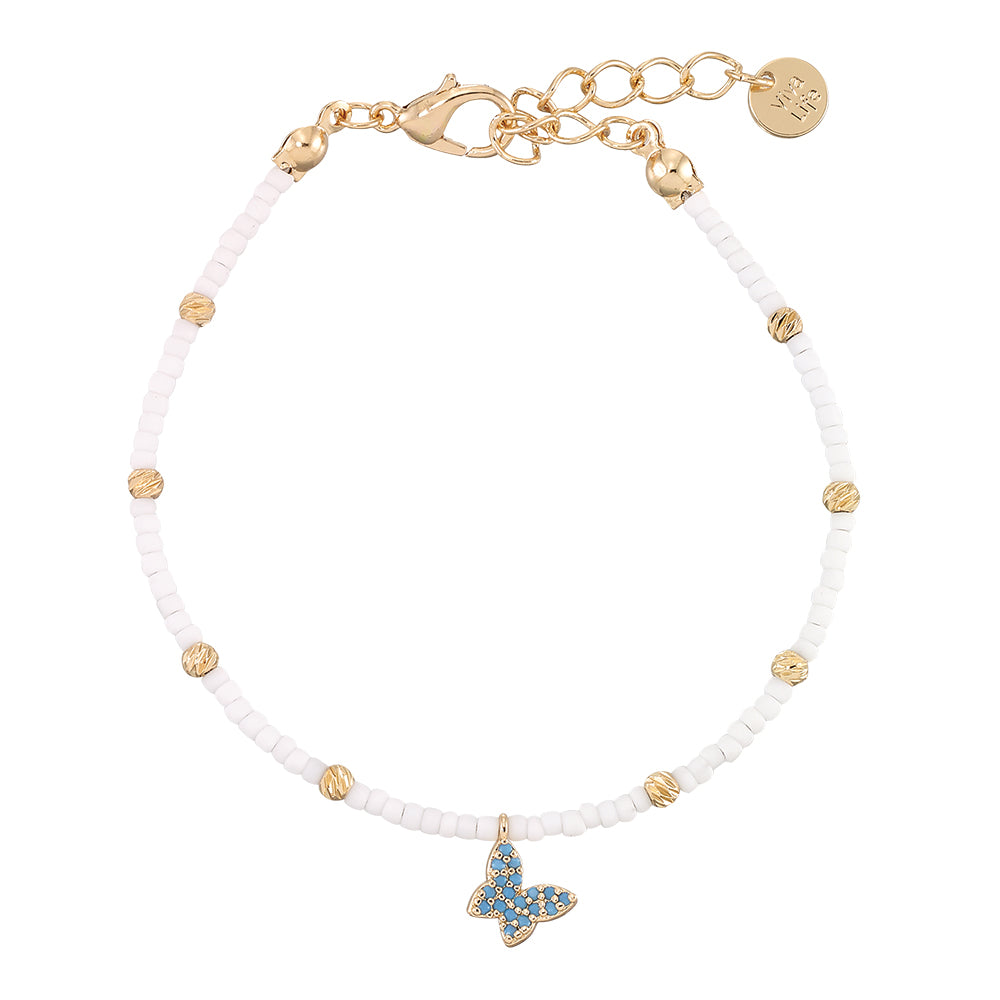 Pave Crystal Butterfly Seedbead Bracelet