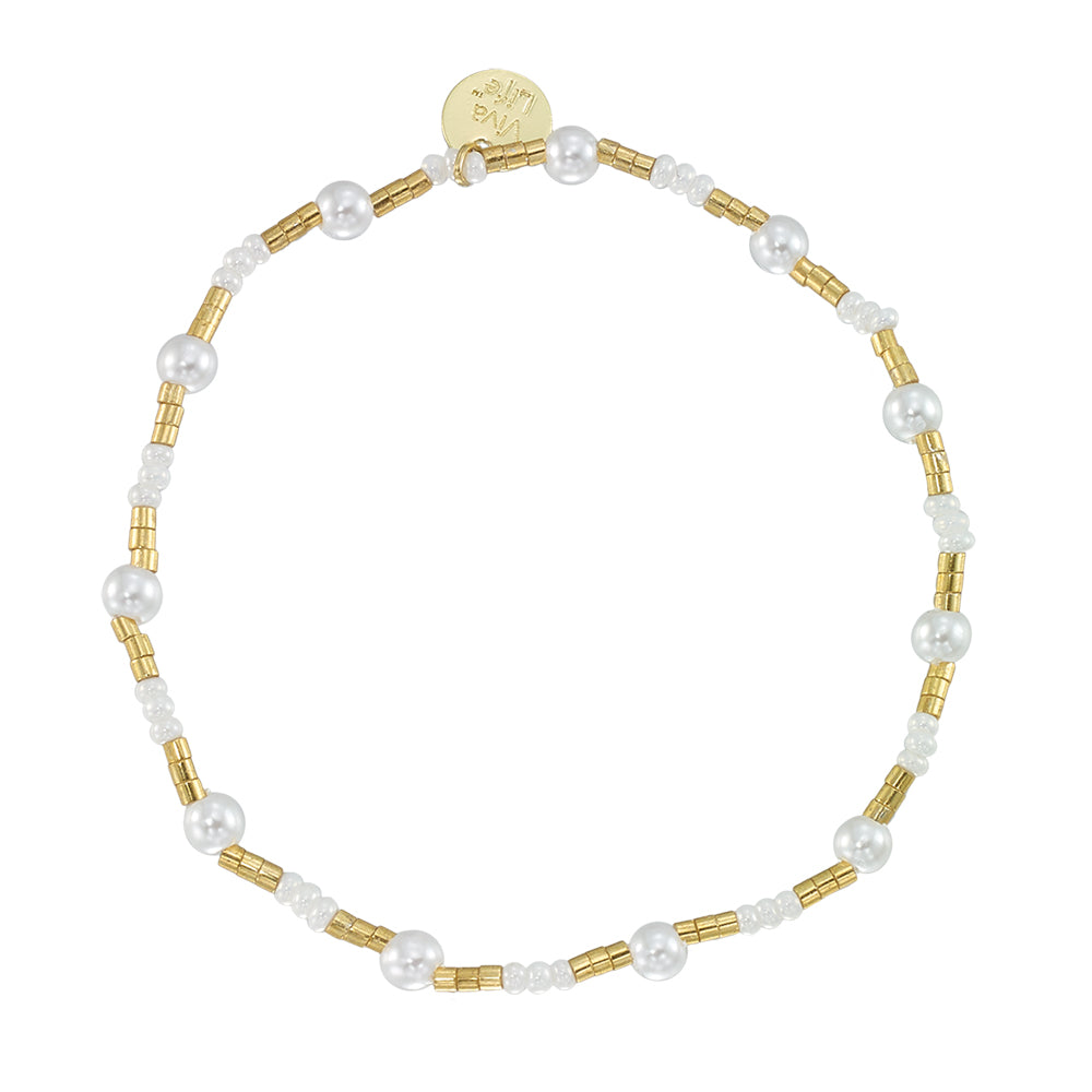 Silver and Gold Seedbead Pearl Stretch Bracelet