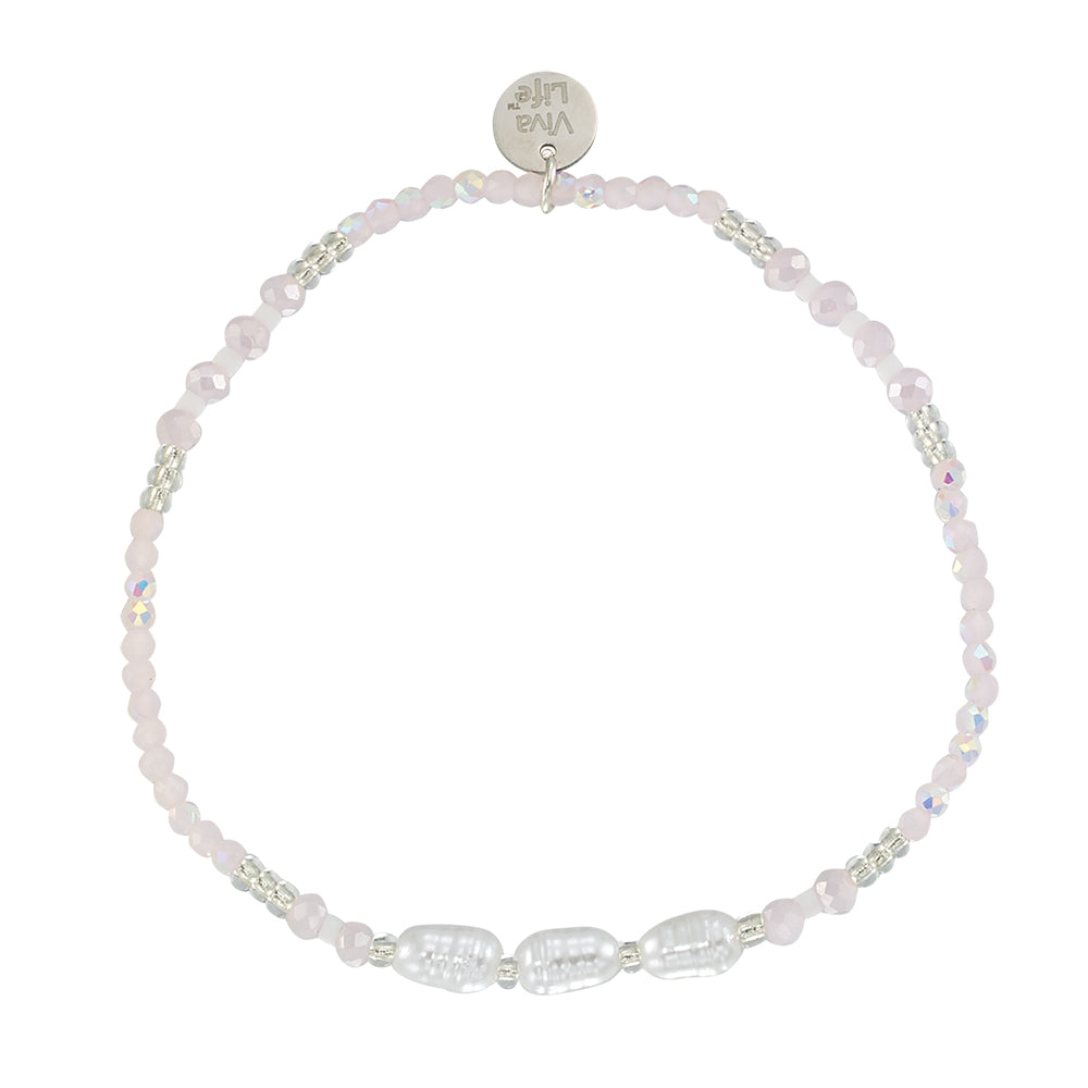 Triple Pearl/Metallic Colored Seedbead and Crystal Stretch Bracelet