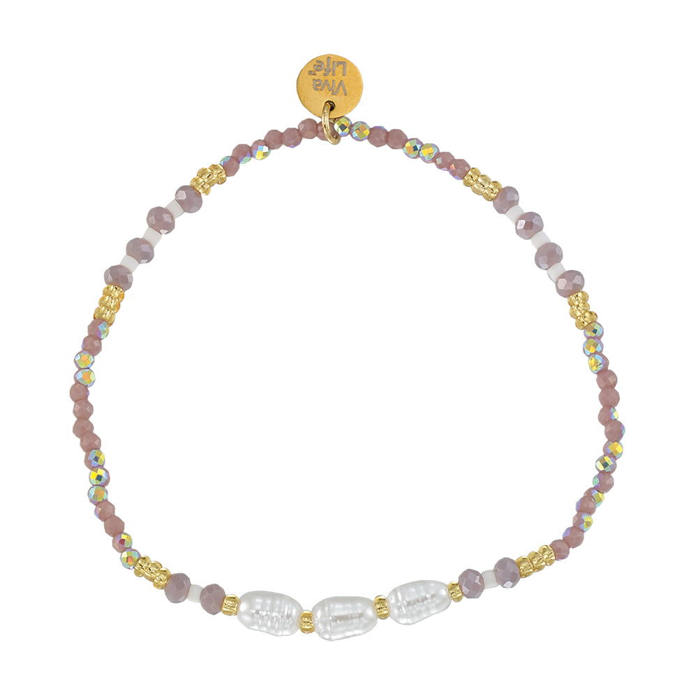 Triple Pearl/Metallic Colored Seedbead and Crystal Stretch Bracelet