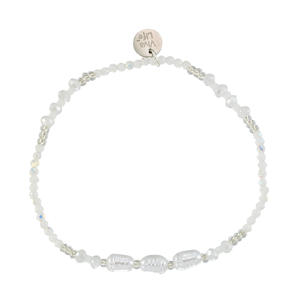 Triple Pearl/Metallic Colored Seedbead and Crystal Stretch Bracelet