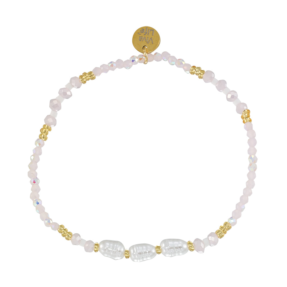 Triple Pearl/Metallic Colored Seedbead and Crystal Stretch Bracelet