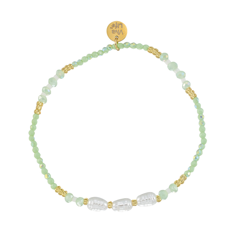 Triple Pearl/Metallic Colored Seedbead and Crystal Stretch Bracelet