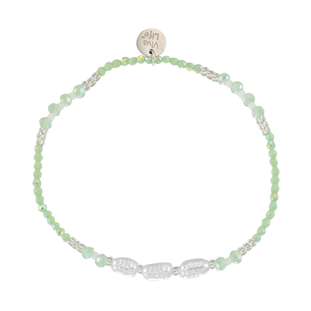 Triple Pearl/Metallic Colored Seedbead and Crystal Stretch Bracelet