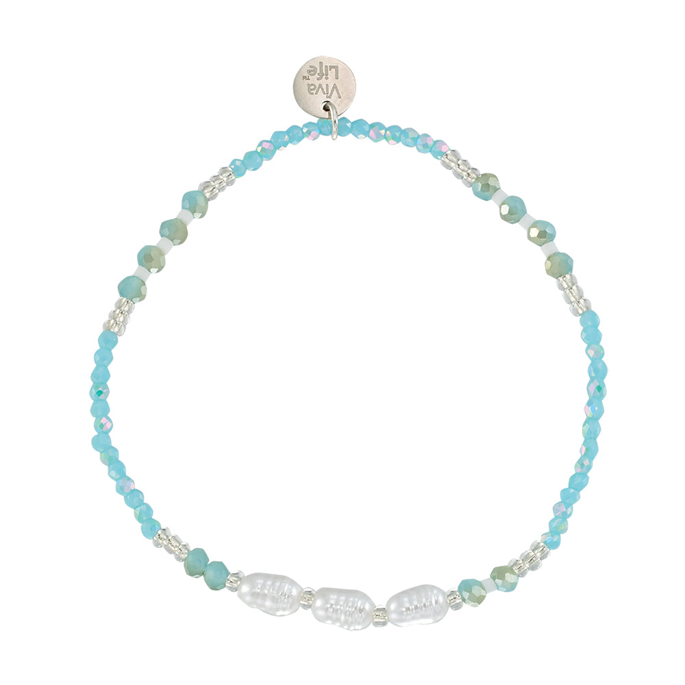 Triple Pearl/Metallic Colored Seedbead and Crystal Stretch Bracelet