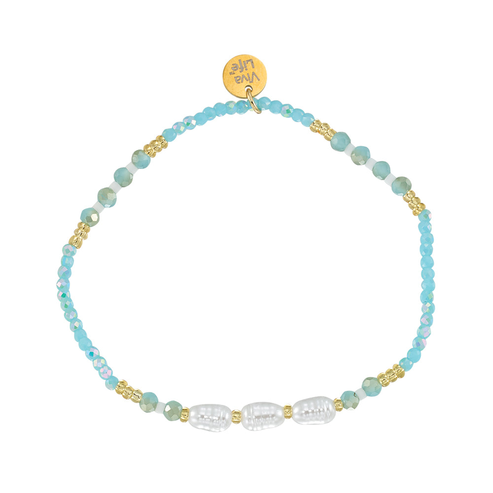 Triple Pearl/Metallic Colored Seedbead and Crystal Stretch Bracelet