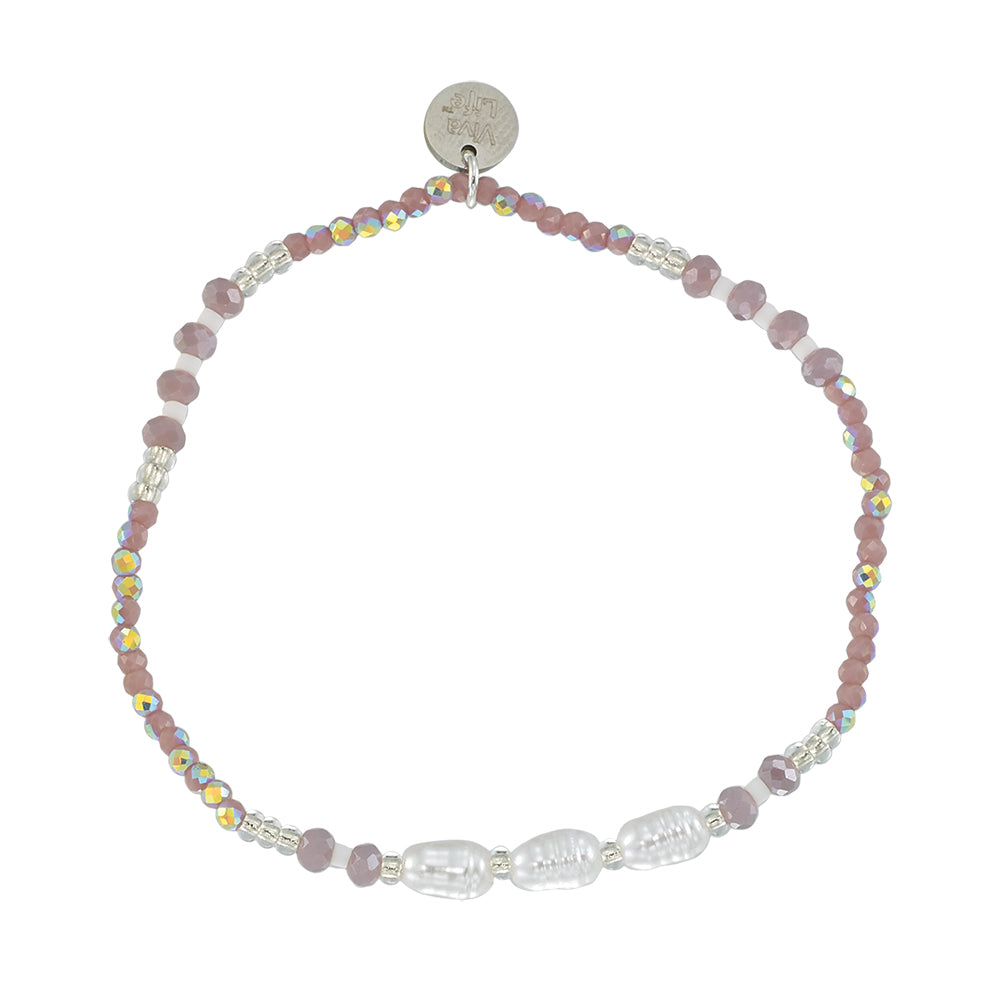 Triple Pearl/Metallic Colored Seedbead and Crystal Stretch Bracelet