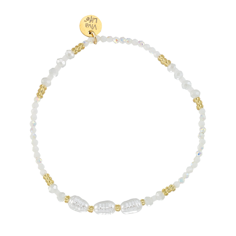 Triple Pearl/Metallic Colored Seedbead and Crystal Stretch Bracelet