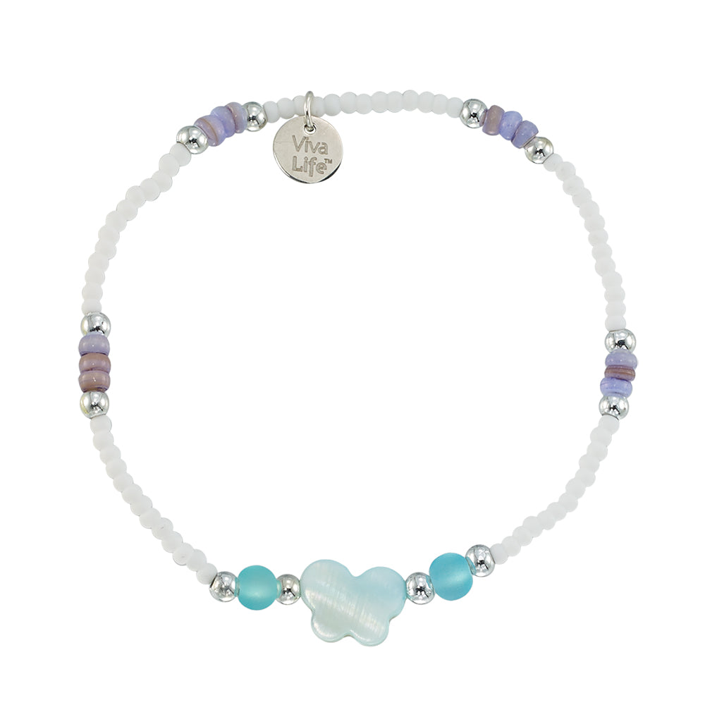 Mother of Pearl Butterfly Frosted Bead Stretch Bracelet
