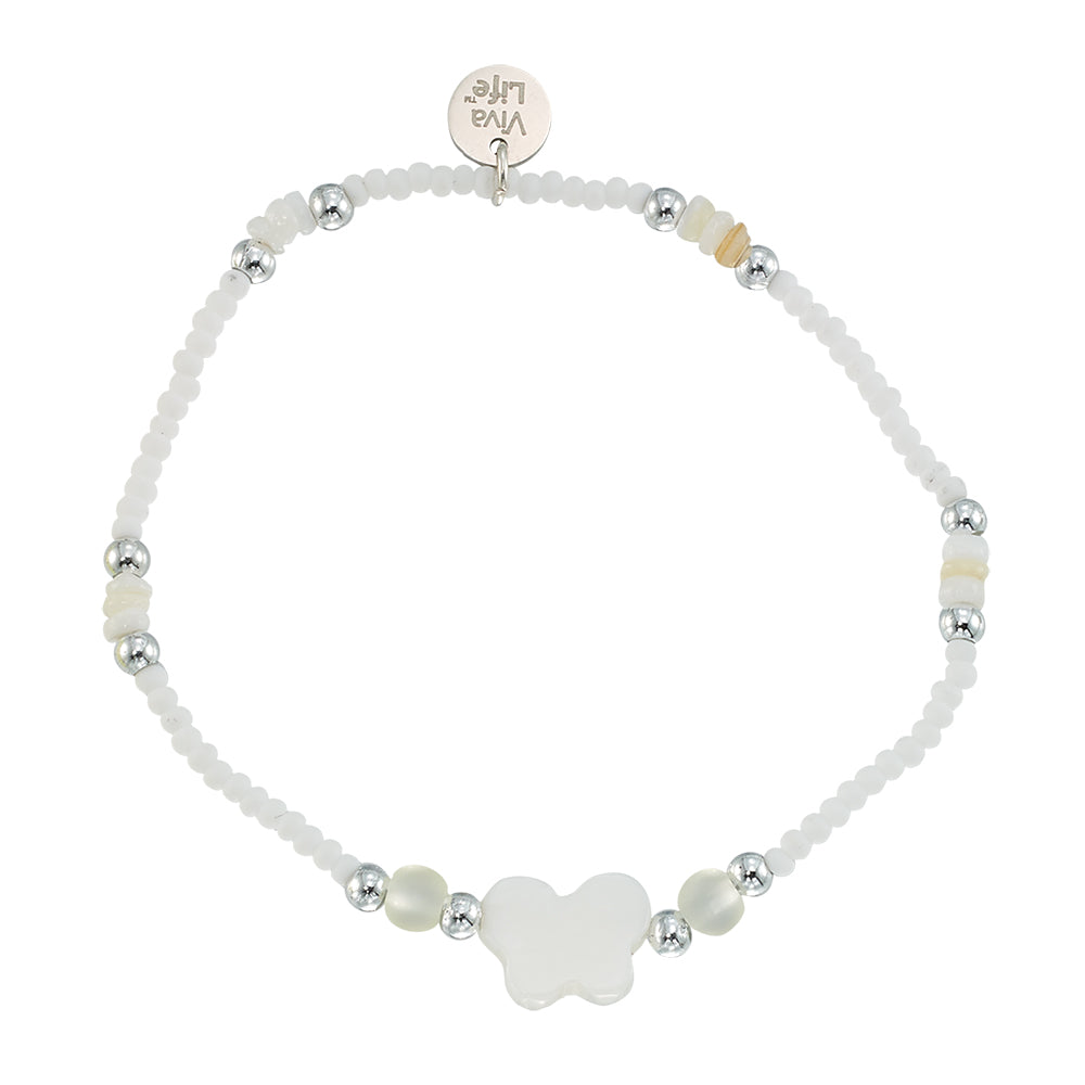 Mother of Pearl Butterfly Frosted Bead Stretch Bracelet