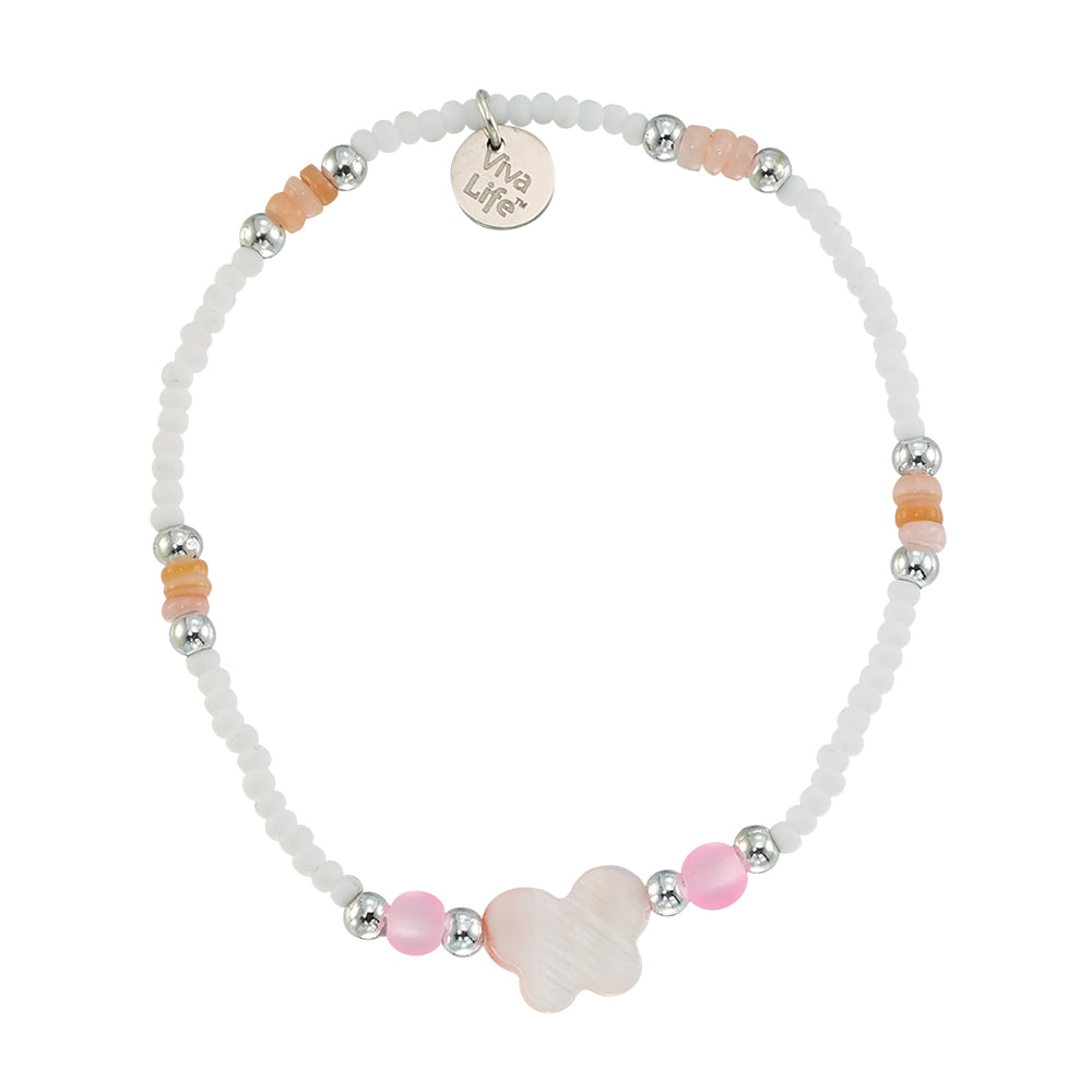 Mother of Pearl Butterfly Frosted Bead Stretch Bracelet