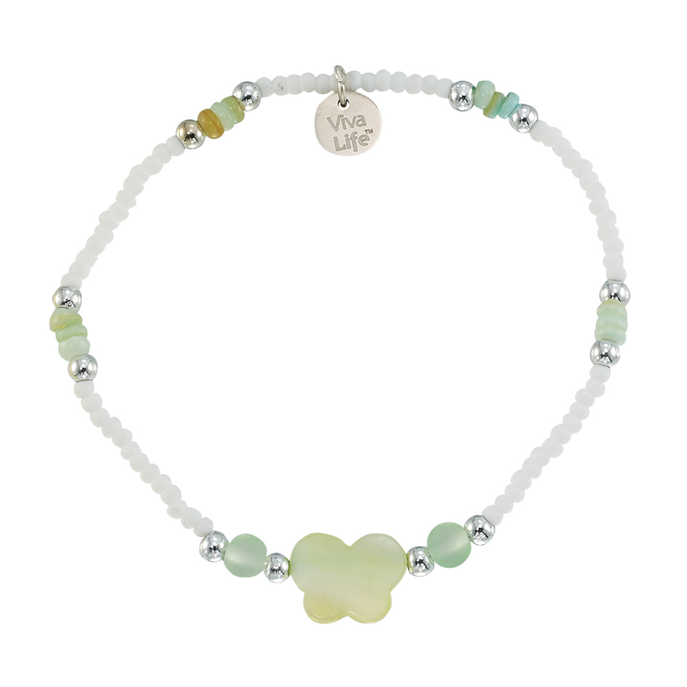 Mother of Pearl Butterfly Frosted Bead Stretch Bracelet