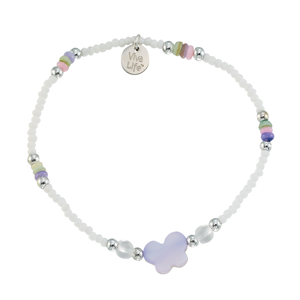 Mother of Pearl Butterfly Frosted Bead Stretch Bracelet