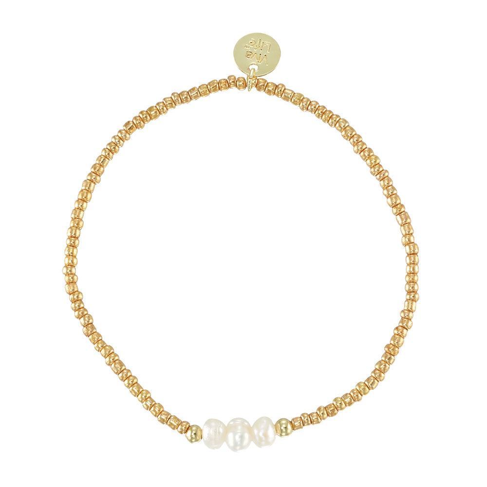 Triple Pearl with Silver &amp; Gold Seedbead Bracelet