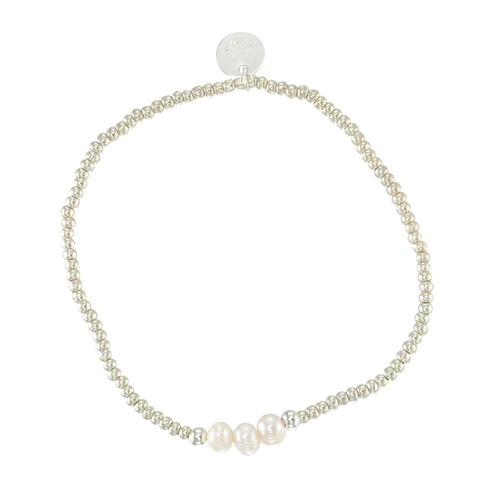 Triple Pearl with Silver &amp; Gold Seedbead Bracelet